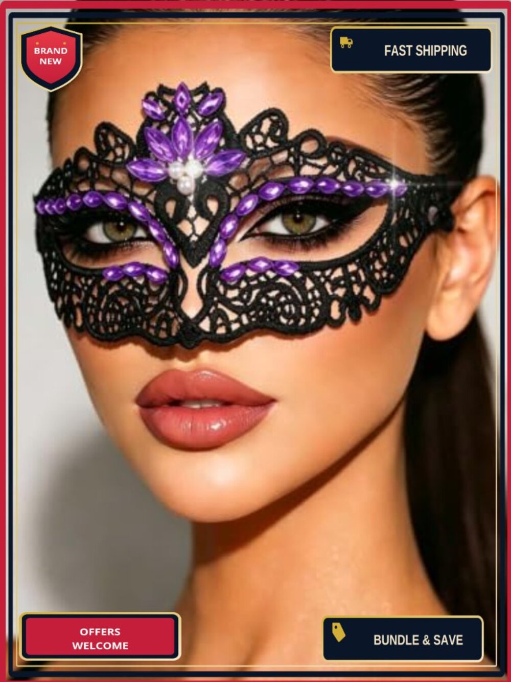 Rhinestone Lace Masquerade Mask Women Sparkle Costume Party Venetian